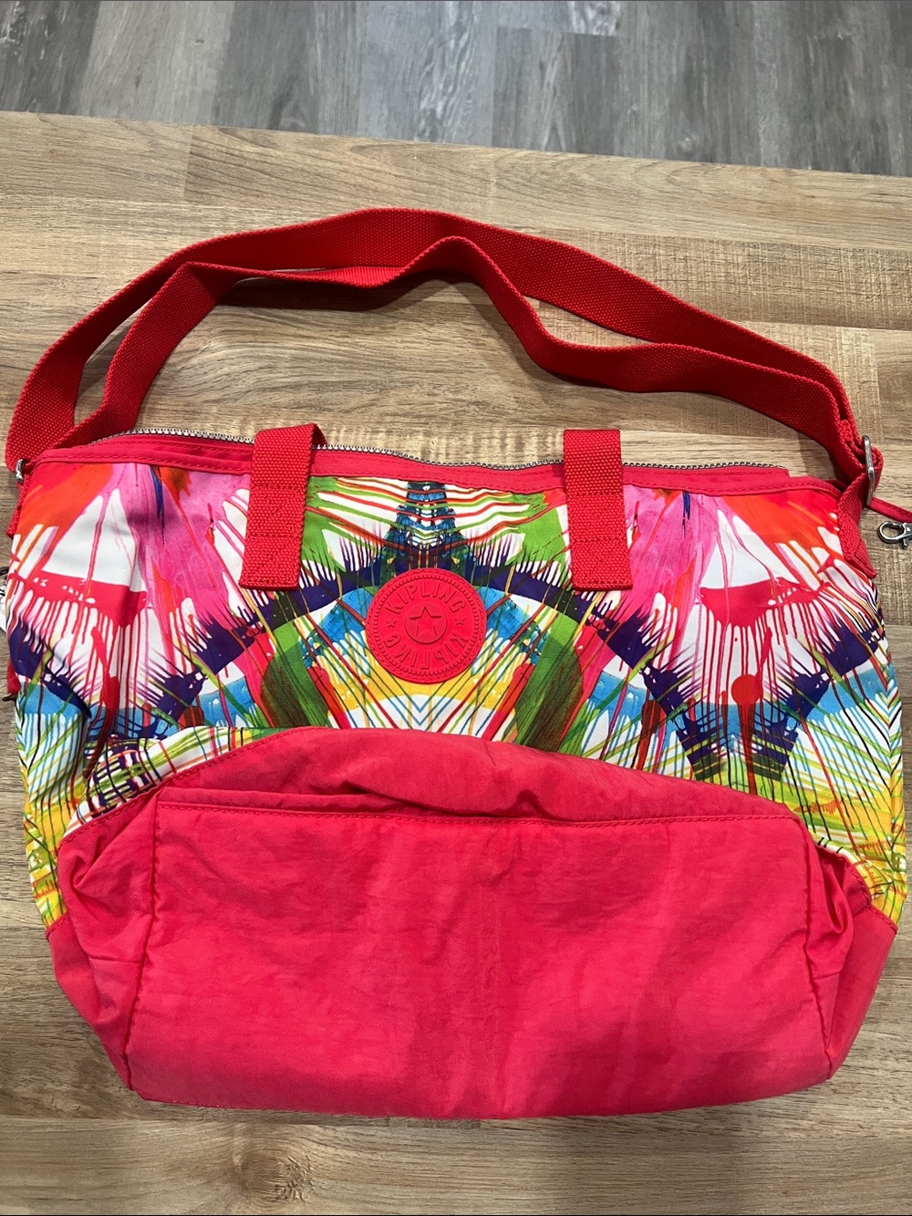 Colorful Red Patterned Tote Bag - Vibrant Multicolor Design